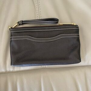 Talbots Black Leather Zip Top Wristlet